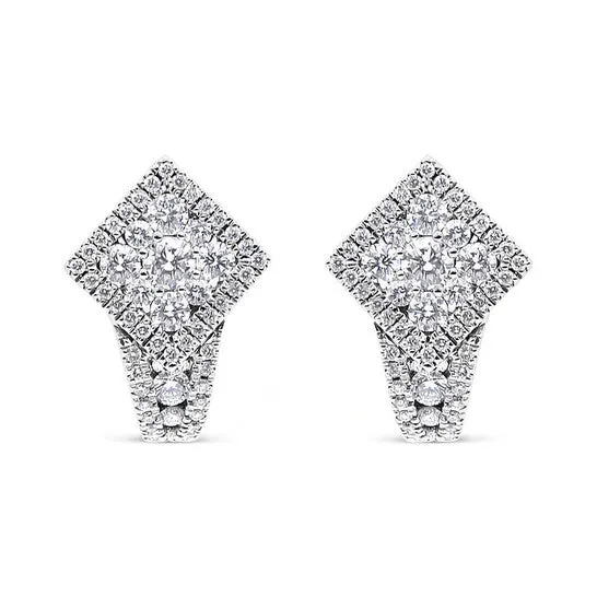 Earrings Original Haus of Brilliance 18K White Gold 1 110 Cttw Round Diamond Cluster with Halo Hoop Huggie Earring FG Color VS1VS2 Clarity JMS always