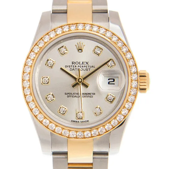 Earrings Original Rolex Lady Datejust Silver Diamond Dial Steel and 18K Yellow Gold Automatic Watch 179383SDO JMS always