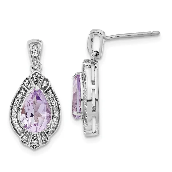 Earrings Sterling Silver Polished Diamond u0026 Pink Quartz Post Dangle Earrings Goldia