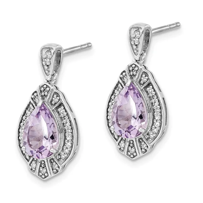 Earrings Sterling Silver Polished Diamond u0026 Pink Quartz Post Dangle Earrings Goldia
