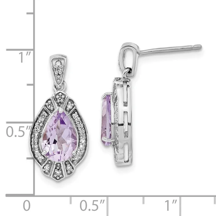 Earrings Sterling Silver Polished Diamond u0026 Pink Quartz Post Dangle Earrings Goldia