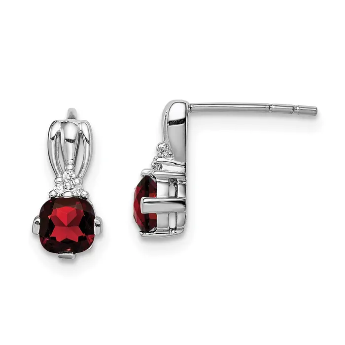 Earrings Sterling Silver Rhodium Plated Diamond Garnet Round Post Earrings Goldia