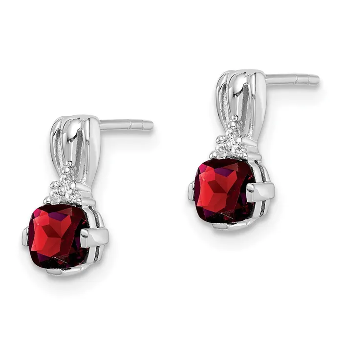 Earrings Sterling Silver Rhodium Plated Diamond Garnet Round Post Earrings Goldia