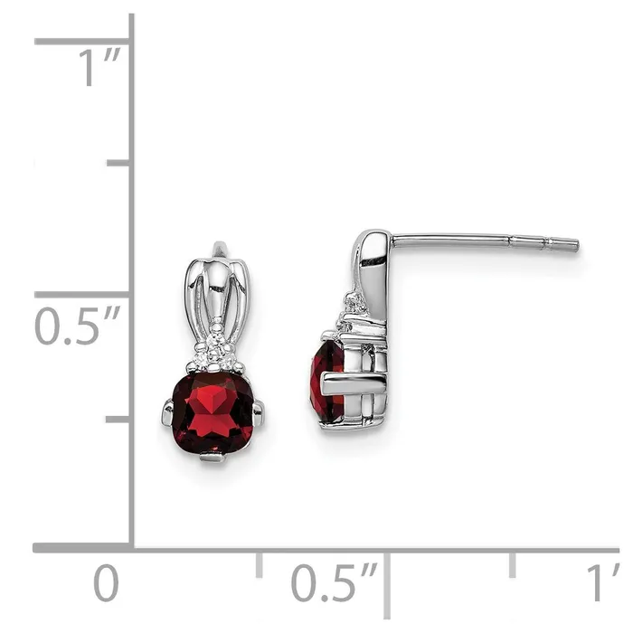 Earrings Sterling Silver Rhodium Plated Diamond Garnet Round Post Earrings Goldia