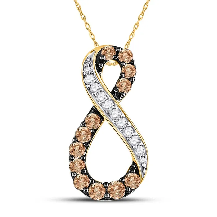 gndatlanta 10k Yellow Gold Round Brown Diamond Infinity Pendant 12 Cttw Necklaces