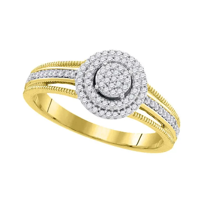 gndatlanta 10k Yellow Gold Round Diamond Cluster Bridal Engagement Ring 15 Cttw Rings
