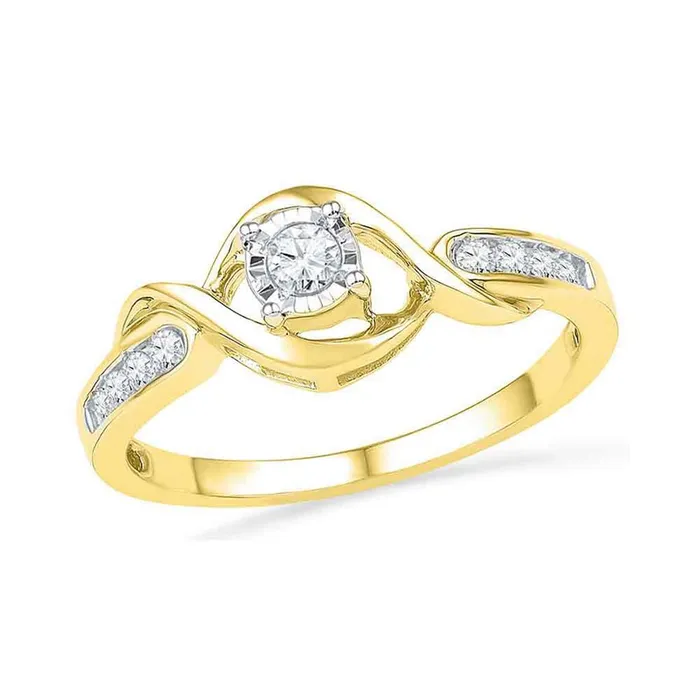 gndatlanta 10k Yellow Gold Round Diamond Solitaire Twist Promise Ring 16 Cttw Rings