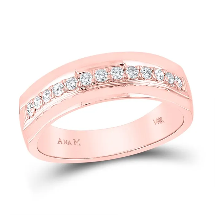 gndatlanta 14k Rose Gold Round Diamond Wedding Single Row Band Ring 13 Cttw Rings