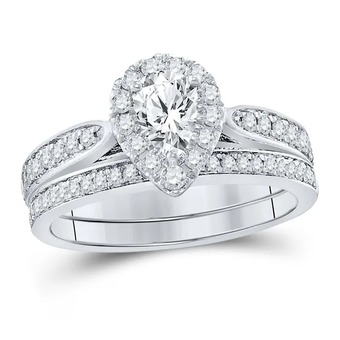 gndatlanta 14k White Gold Pear Diamond Bridal Wedding Ring Set 1 Cttw Certified Rings