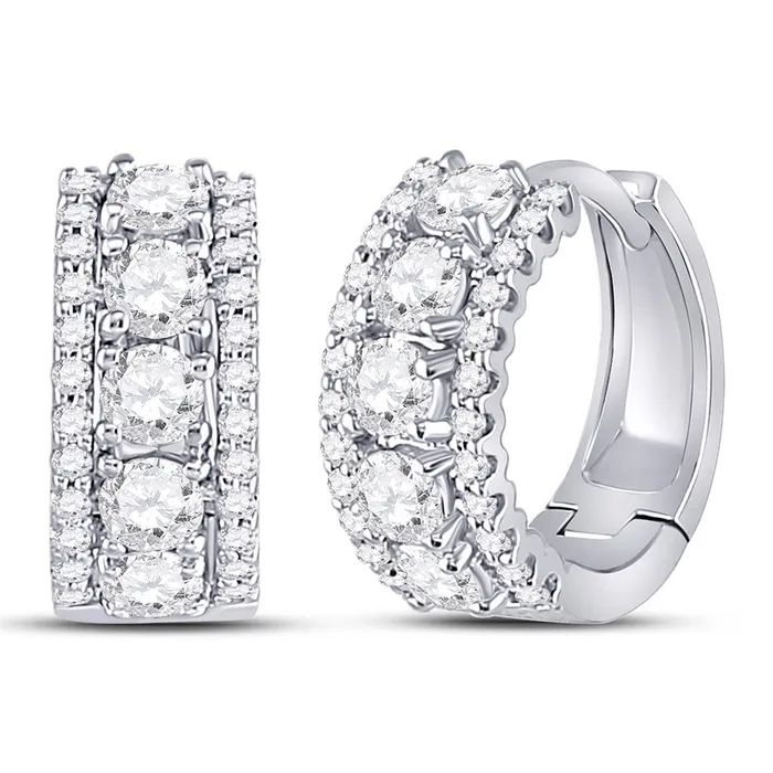 gndatlanta 14k White Gold Round Diamond 3Row Huggie Earrings 1 Cttw Earrings