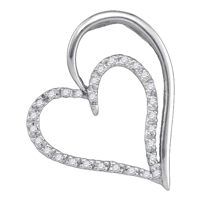 gndatlanta 14k White Gold Round Diamond Double Heart Pendant 18 Cttw Necklaces