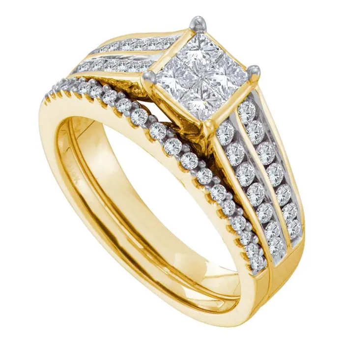 gndatlanta 14k Yellow Gold Princess Diamond Bridal Wedding Ring Set 1 Cttw Rings