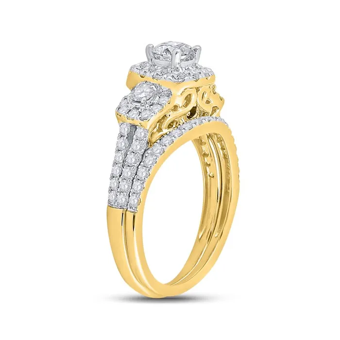 gndatlanta 14k Yellow Gold Round Diamond 3stone Bridal Engagement Ring 112 Cttw Certified Rings