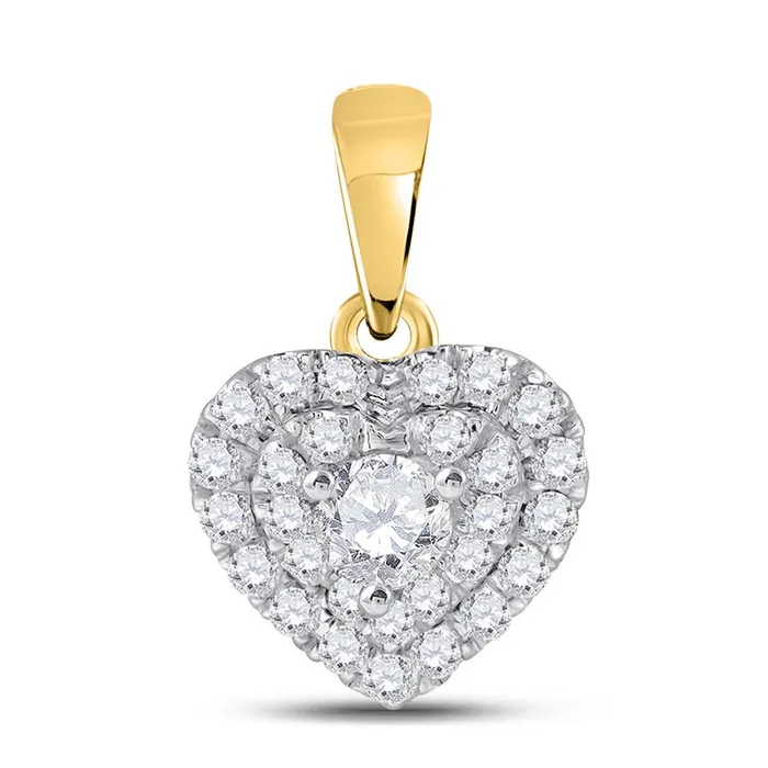 gndatlanta 14k Yellow Gold Round Diamond Fashion Heart Pendant 13 Cttw Necklaces