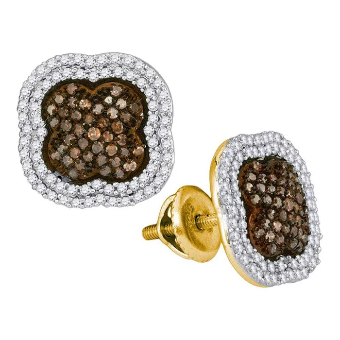 gndatlanta Earrings 10k Yellow Gold Brown Diamond Quatrefoil Cluster Earrings 34 Cttw