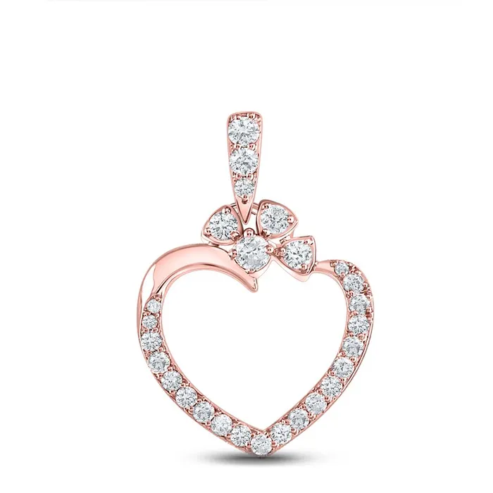 gndatlanta Necklaces 10k Rose Gold Round Diamond Outline Heart Pendant 13 Cttw