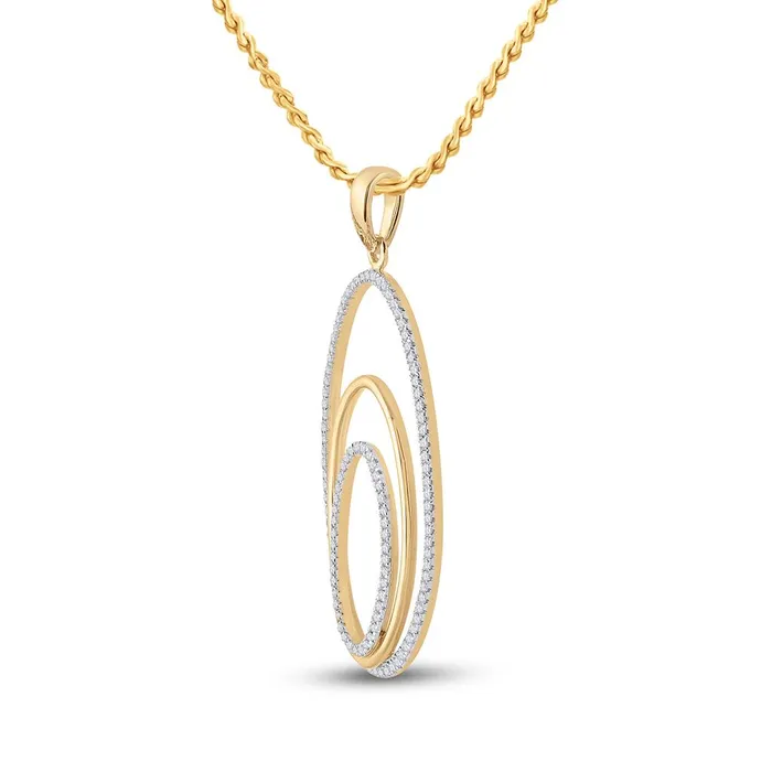 gndatlanta Necklaces 10k Yellow Gold Round Diamond Triple Nested Oval Pendant 13 Cttw
