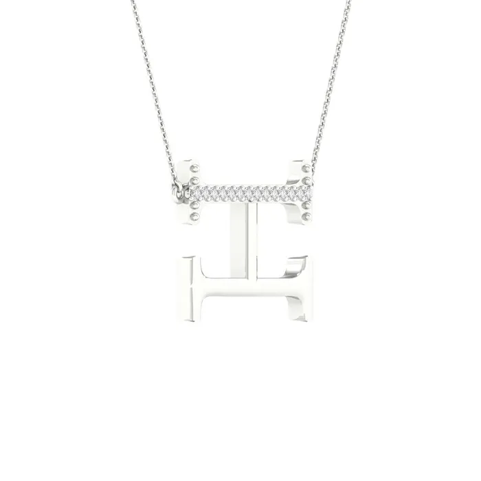 gndatlanta Necklaces 14k White Gold Round Diamond Initial H Letter Necklace 120 Cttw