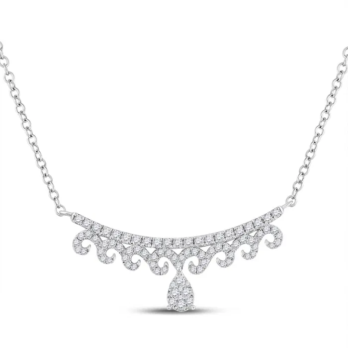 gndatlanta Necklaces 14k White Gold Round Diamond Teardrop Curved Bar Necklace 12 Ctw
