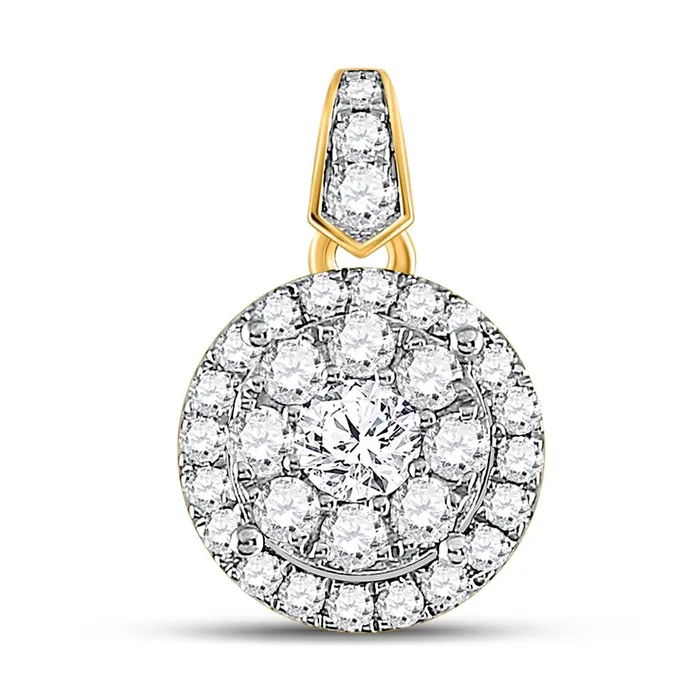 gndatlanta Necklaces 14k Yellow Gold Round Diamond Circle Flower Cluster Pendant 12 Cttw