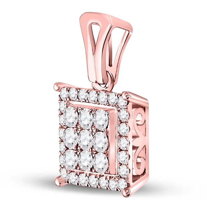 gndatlanta Necklaces 14kt Rose Gold Round Diamond Square Cluster Pendant 12 Cttw