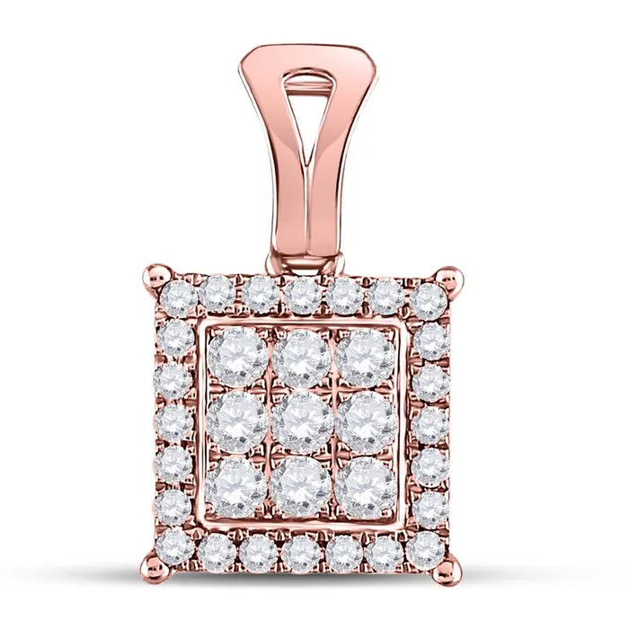 gndatlanta Necklaces 14kt Rose Gold Round Diamond Square Cluster Pendant 12 Cttw