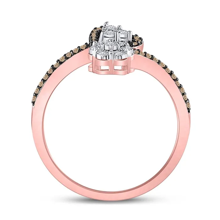 gndatlanta Rings 10k Rose Gold Round Brown Diamond Bypass Flower Heart Ring 15 Ctw