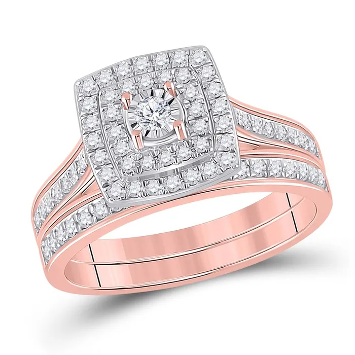 gndatlanta Rings 10k Rose Gold Round Diamond Halo Bridal Wedding Ring Set 12 Cttw