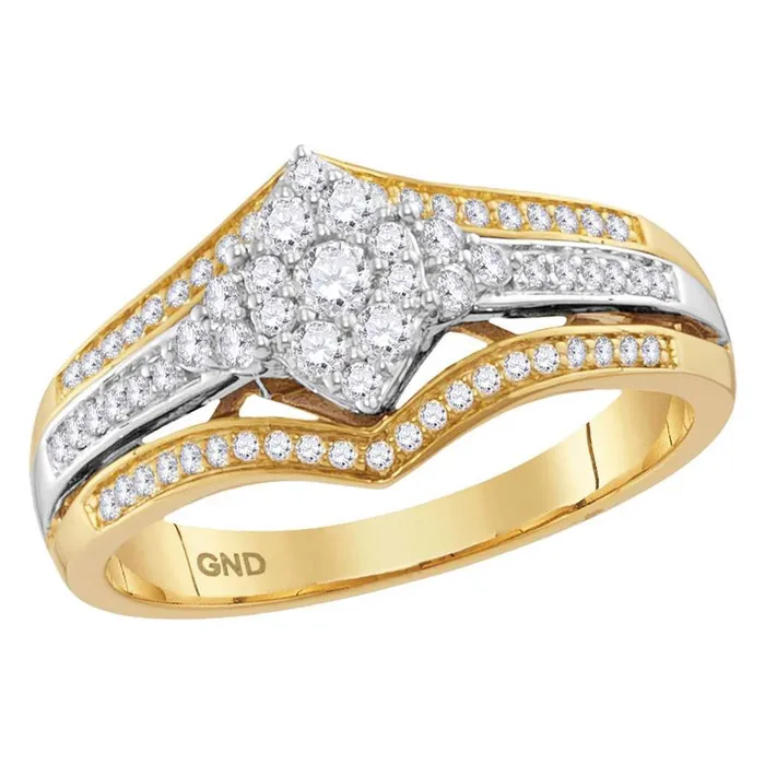 gndatlanta Rings 10k Twotone Gold Round Diamond Cluster Bridal Engagement Ring 12 Cttw