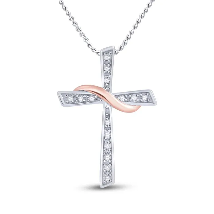 gndatlanta Rings 10k Twotone Gold Round Diamond Cross Pendant 120 Cttw