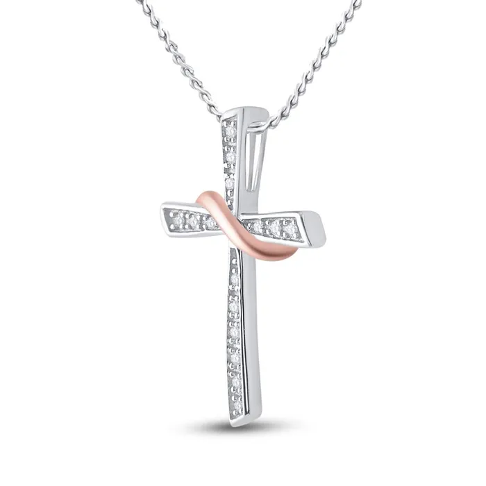 gndatlanta Rings 10k Twotone Gold Round Diamond Cross Pendant 120 Cttw