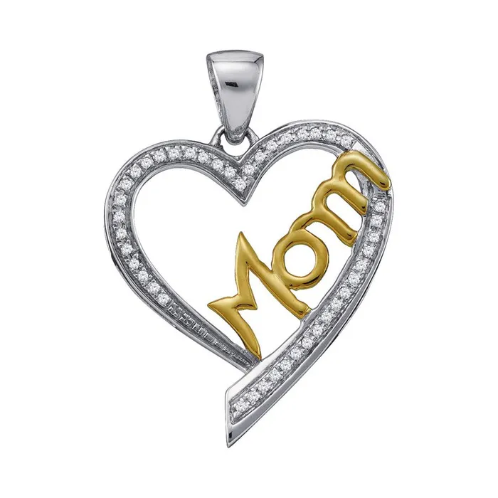 gndatlanta Rings 10k Twotone Gold Round Diamond Heart Mom Mother Pendant 18 Cttw