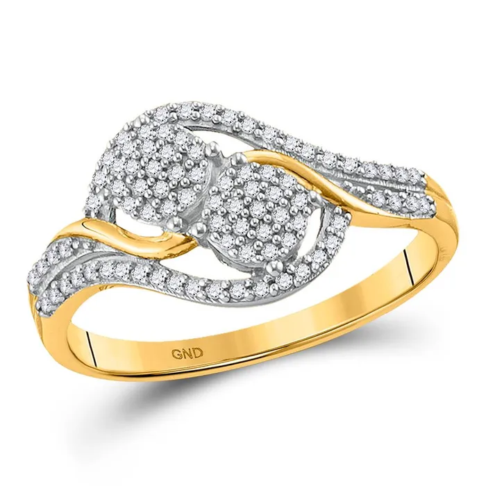 gndatlanta Rings 10k Yellow Gold Round Diamond Double Circle Cluster Ring 15 Cttw