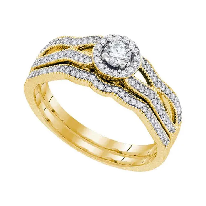 gndatlanta Rings 10k Yellow Gold Round Diamond Milgrain Bridal Wedding Ring Set 38 Cttw