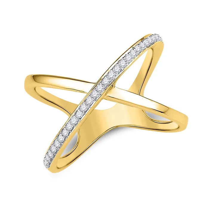 gndatlanta Rings 10k Yellow Gold Round Diamond Negative Space Crossover Band Ring 16 Cttw