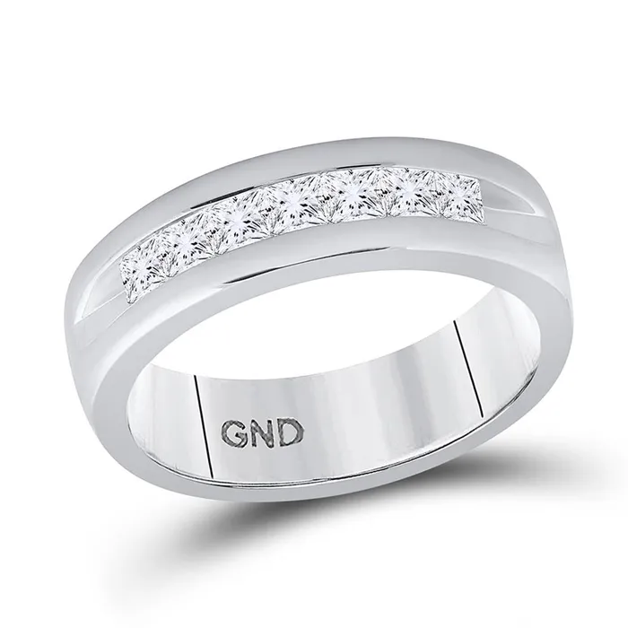 gndatlanta Rings 14k White Gold Machine Set Princess Diamond Wedding Channel Band Ring 1 Cttw