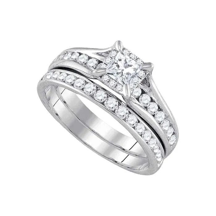 gndatlanta Rings 14k White Gold Princess Diamond Bridal Wedding Ring Set 1 Cttw Certified