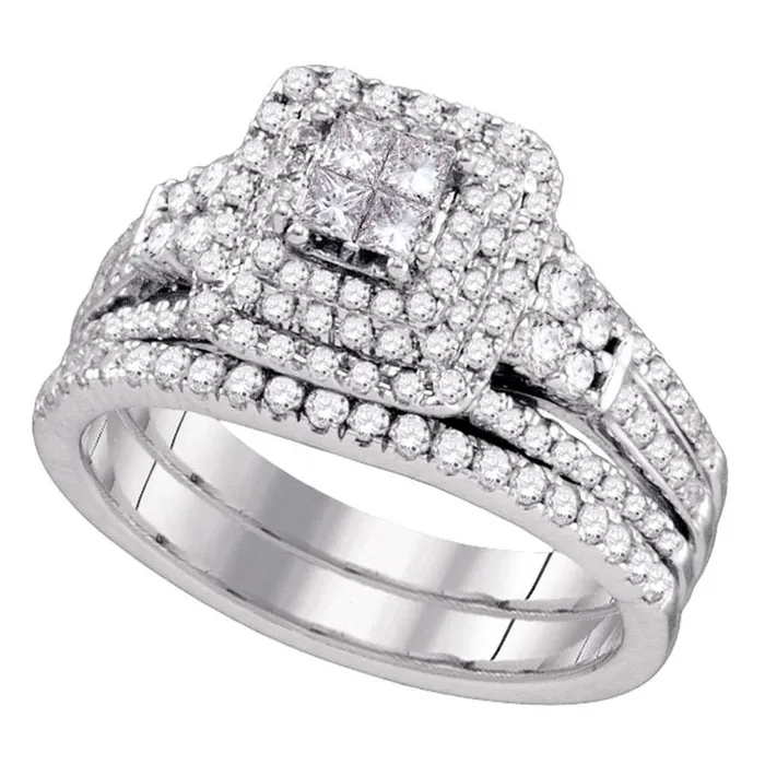 gndatlanta Rings 14k White Gold Princess Diamond Invisibleset Wedding Bridal Ring Set 1 Cttw