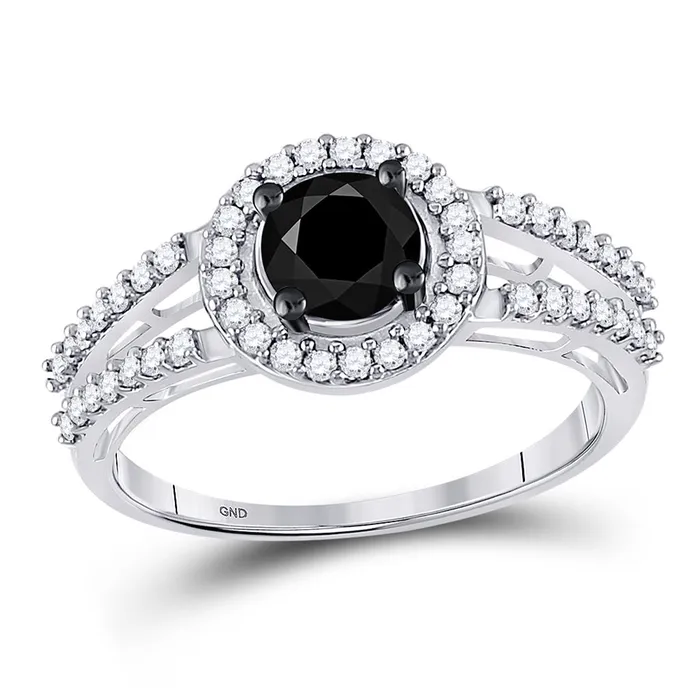 gndatlanta Rings 14k White Gold Round Black Diamond Solitaire Bridal Ring 1 Cttw
