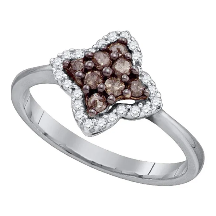 gndatlanta Rings 14k White Gold Round Brown Diamond Cluster Ring 13 Cttw