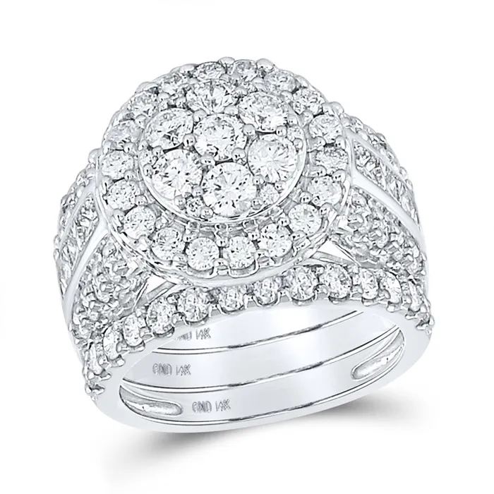 gndatlanta Rings 14k White Gold Round Diamond Bridal Wedding Ring Set 3 Cttw