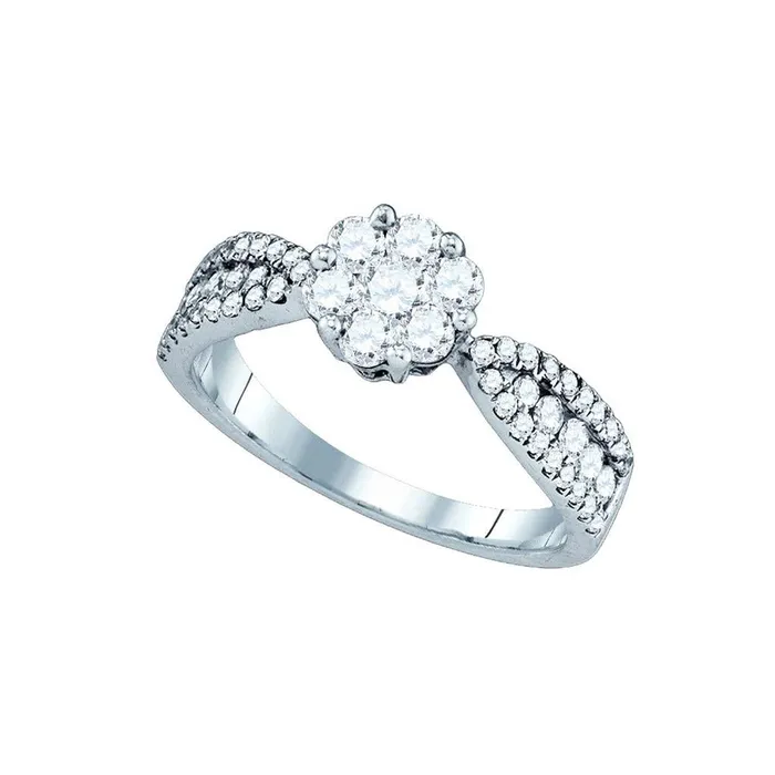 gndatlanta Rings 14k White Gold Round Diamond Cluster Bridal Engagement Ring 1 Cttw