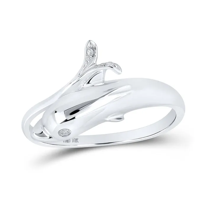 gndatlanta Rings 14k White Gold Round Diamond Dolphin Fish Animal Wrap Ring 03 Cttw