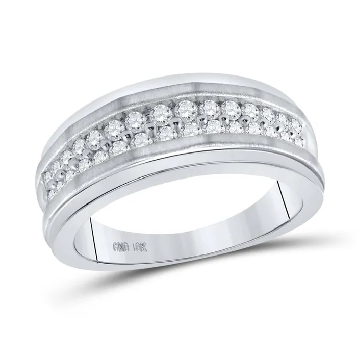 gndatlanta Rings 14k White Gold Round Diamond Double Row Band Ring 34 Cttw