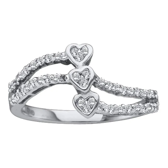 gndatlanta Rings 14k White Gold Round Diamond Triple Trinity Heart Openwork Ring 14 Cttw