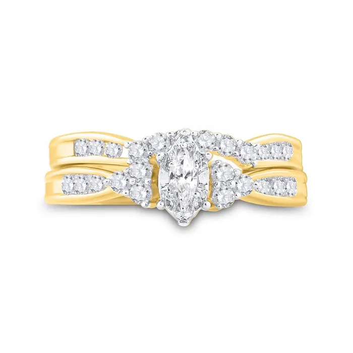 gndatlanta Rings 14k Yellow Gold Marquise Diamond Bridal Wedding Ring Set 12 Cttw Certified