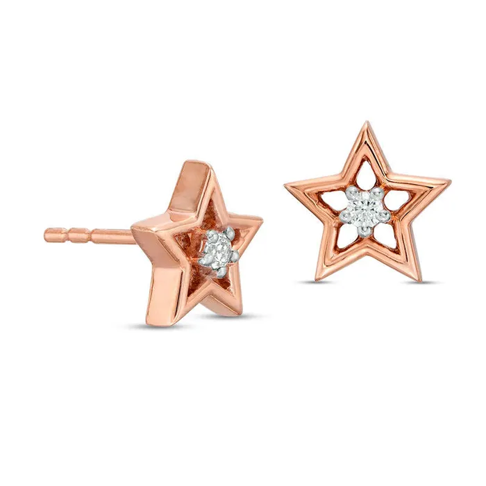 Goldia 005 CT TW Diamond Solitaire Star Stud Earrings in 10K Rose Gold Earrings
