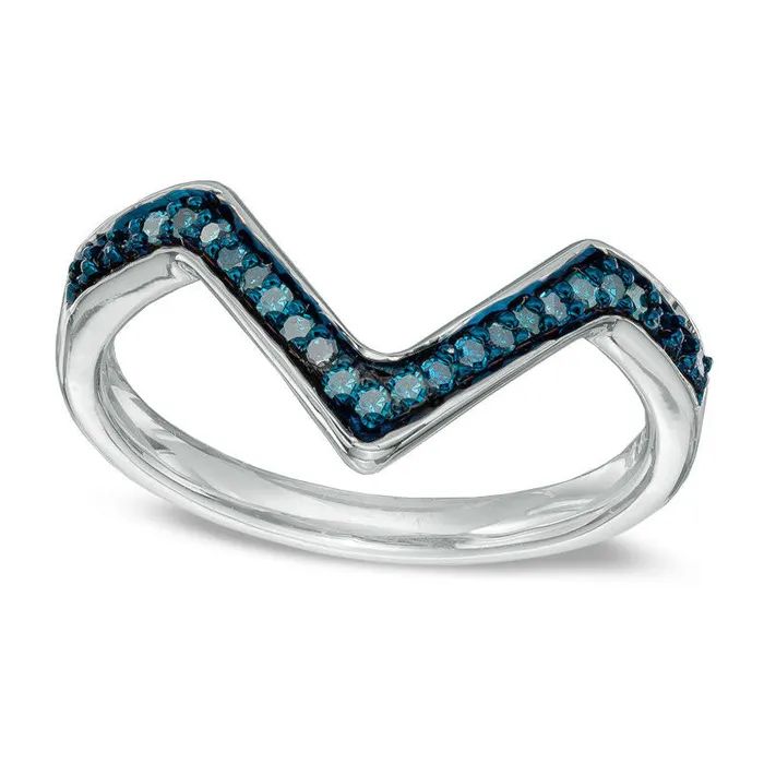 Goldia 005 CT TW Enhanced Blue Natural Diamond Deep Chevron Midi Ring in Sterling Silver Rings