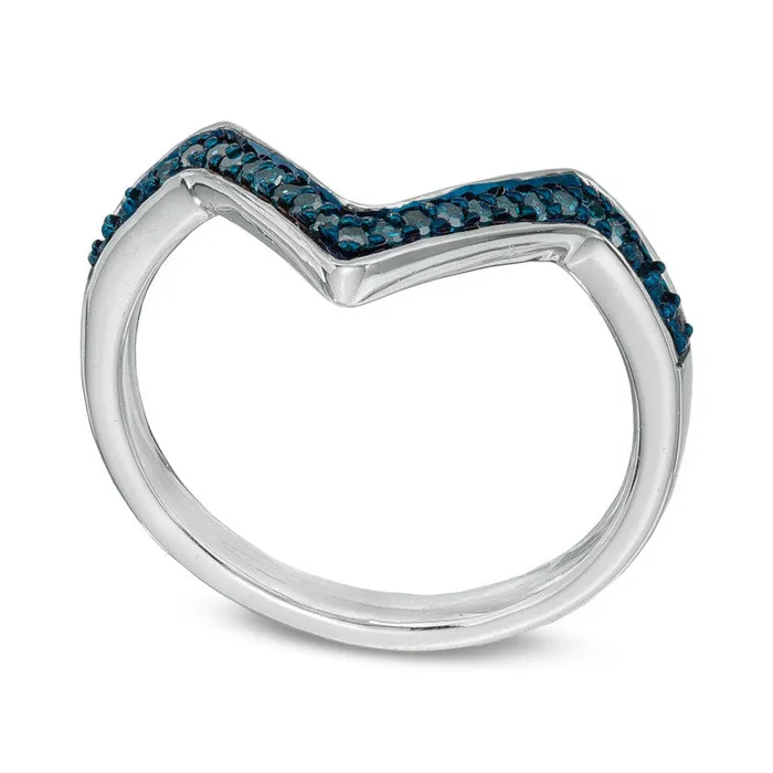 Goldia 005 CT TW Enhanced Blue Natural Diamond Deep Chevron Midi Ring in Sterling Silver Rings