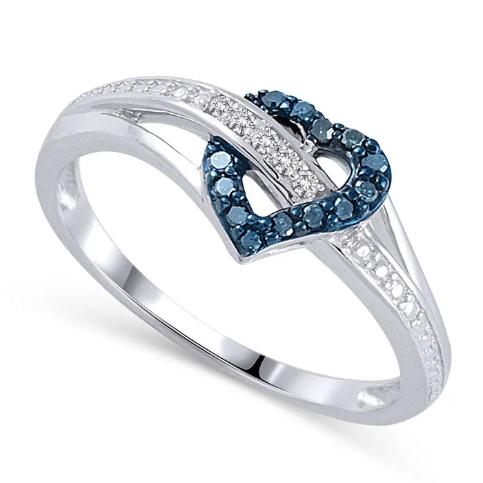 Goldia 010 CT TW Enhanced Black and White Natural Diamond Heart Ring in Sterling Silver Rings